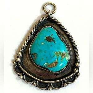 Navajo, Old Pawn Large Sterling Silver Candelaria Turquoise Pendant